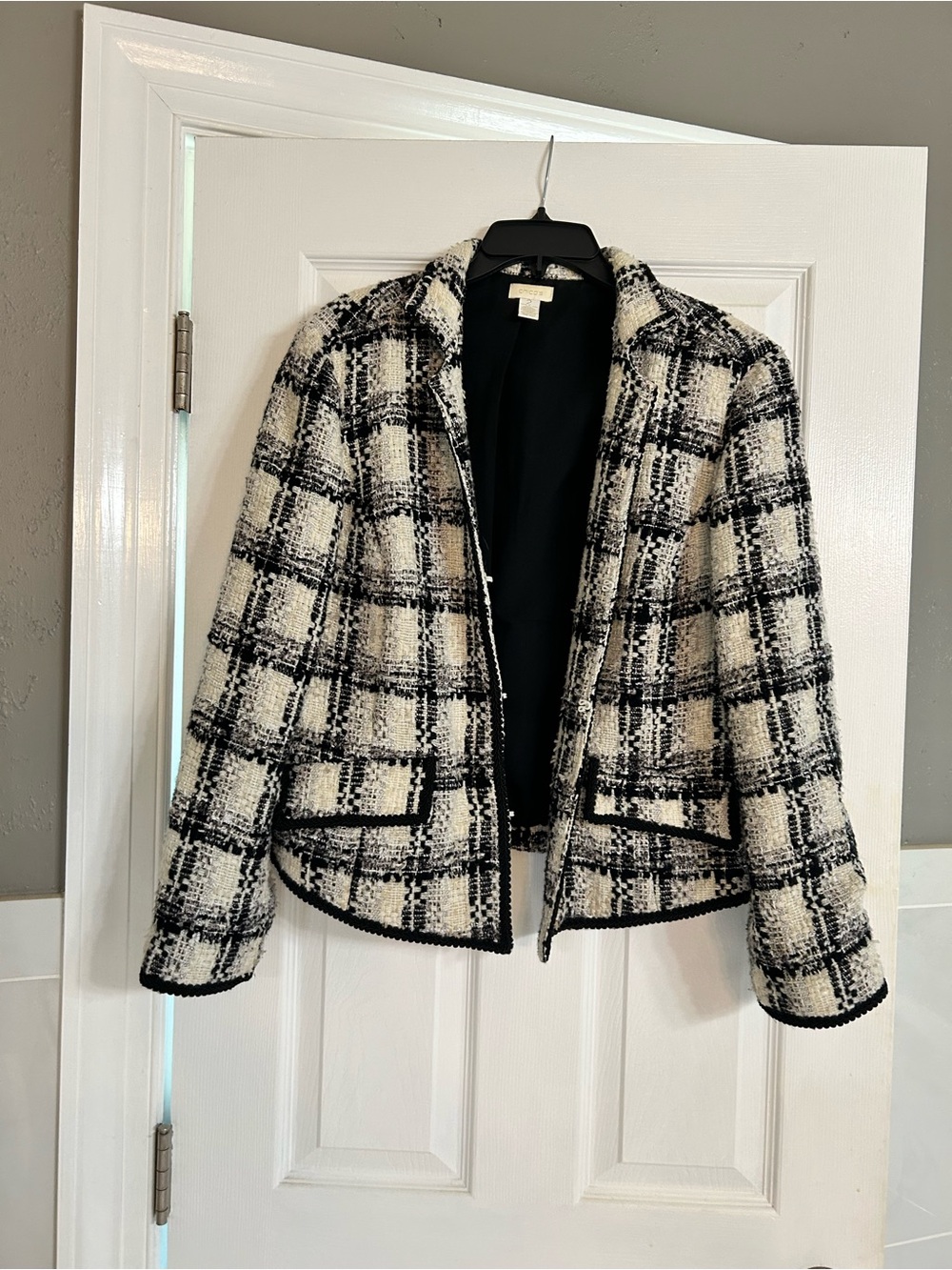 Chico’s Black & White Plaid Tweed Jacket - Women